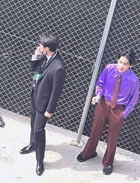 Photos of BTS V while smoking outside Grammy awards