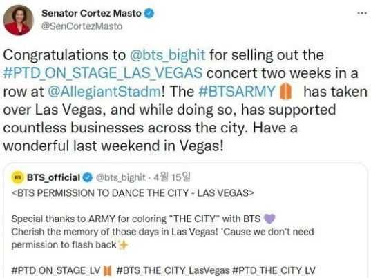 USA senator refers to BTS on Twitter