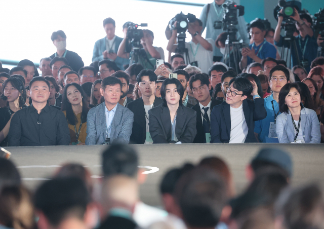 Suga attends the Samsung Galaxy Unpacked event